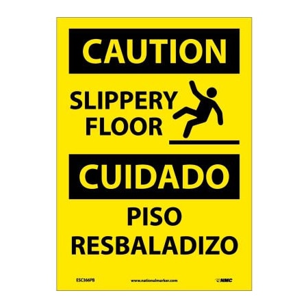 National Marker Co Bilingual Vinyl Sign - Caution Slippery Floor ESC366PB